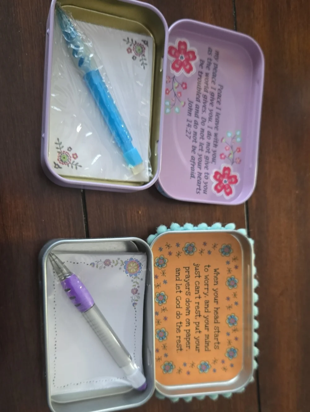Set 2 Metal Prayer Boxes Decorative Prayer Tin Set - Floral Pink & Yellow